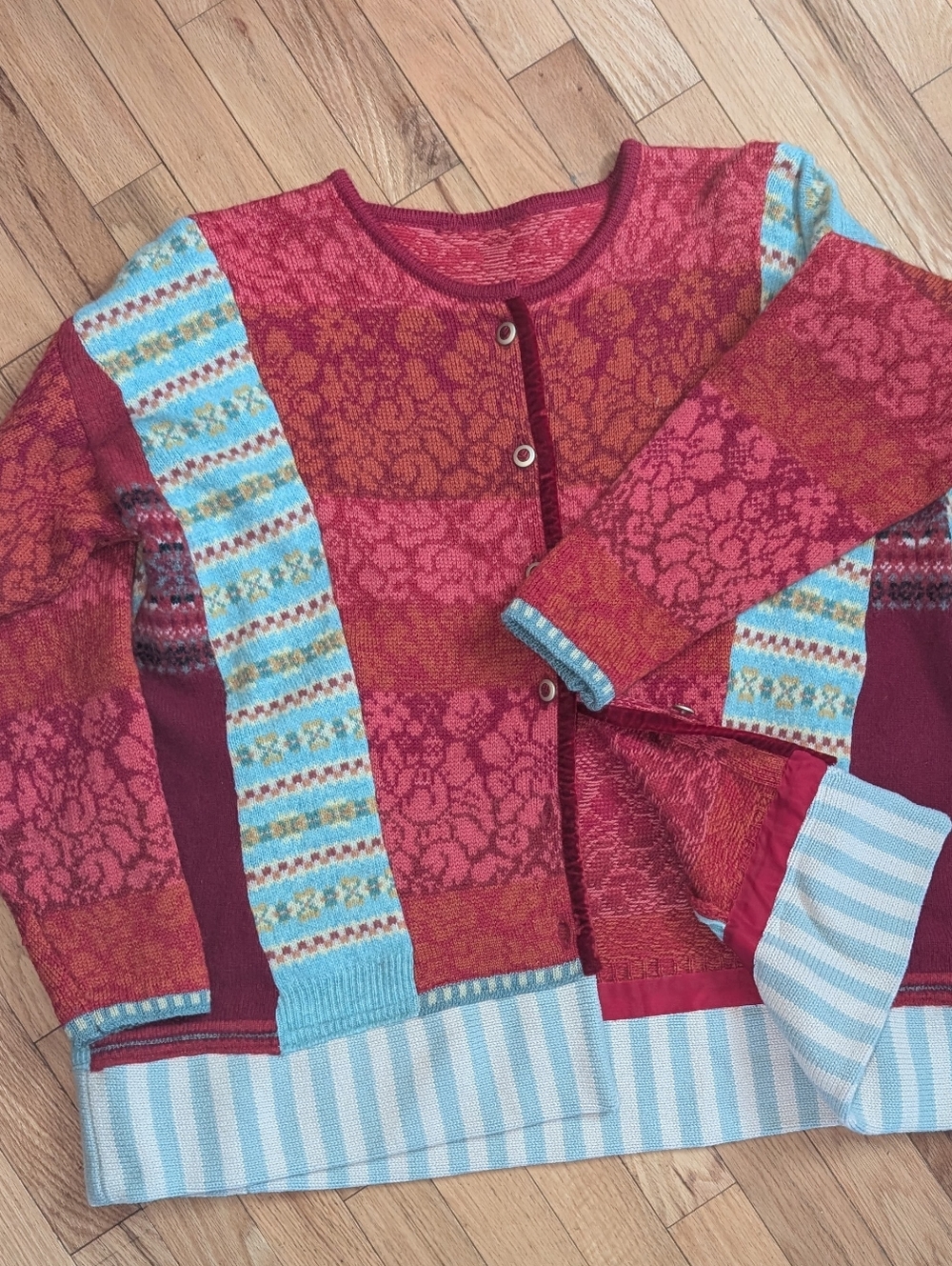 Upcycled Sweater Cardigan Jacket, Unique OOAK Wool Combo In Size 2X